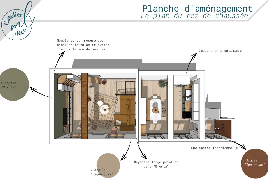 Planche d'aménagement du projet d'une location meublée à Saint Valéry en caux