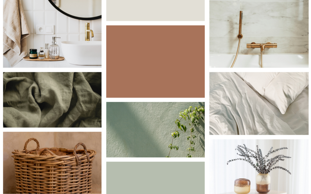 Palette de couleurs et matières d'une suite parentale à Houppeville